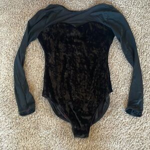 Large Adult black velvet leotard with sheer sleeves
020